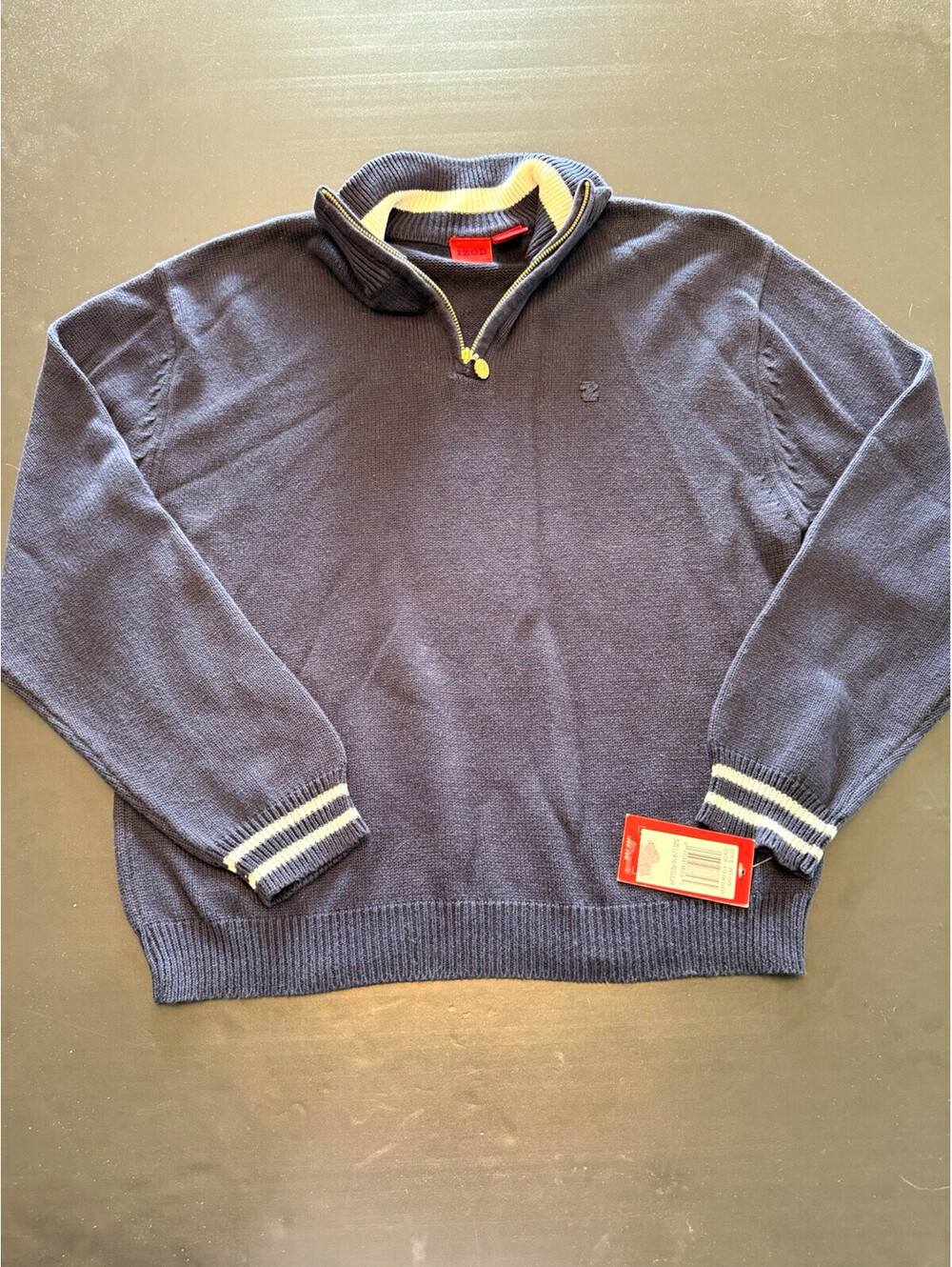 IZOD boys Navy Cotton Knit 1/4 Zip Mock Neck Pullover Sweater L Regular